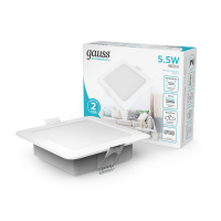 Светильник светодиодный ДВО 5.5 Вт 460 лм 4000К AC 220В IP20 квадрат 95х95х26мм монт разм 75х75мм Пластик Elementary Gauss GAUSS 998420205