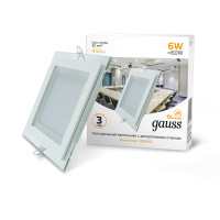 Светильник светодиодный ДВО 6 Вт 450 лм 3000К AC 220В IP20 квадрат 100х100х36мм монт разм 70х70мм Алюминий с декоративным стеклом Glass Gauss GAUSS 948111106