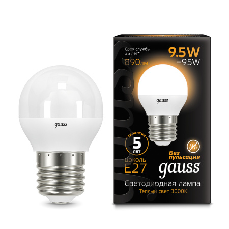 Лампа светодиодная LED 9.5 Вт 890 лм 3000К AC150-265В E27 шар P45 теплая  Black Gauss GAUSS 105102110