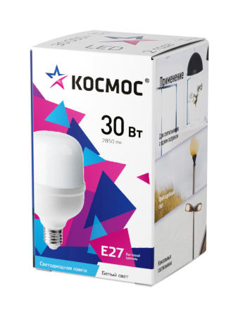 Лампа светодиодная LED 30Вт 220В Е27 D80х135 4500К белый 2650 лм Космос LksmHWLED30WE2745