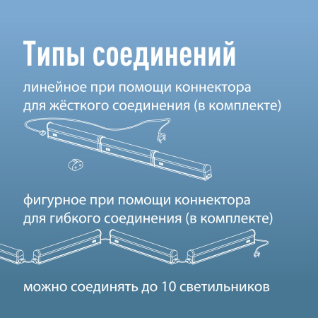 Светильник светодиодный линейный ДБО-9Вт 4000К 810 Лм пластик Т5 IP20 набор для подключения в комплекте Космос KOC_DBO_9W4K