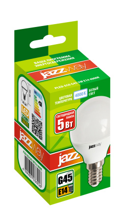 Лампа светодиодная LED 5Вт E14 400Лм белый матовая шар 230V/50Hz ECO JazzWay 1036926A