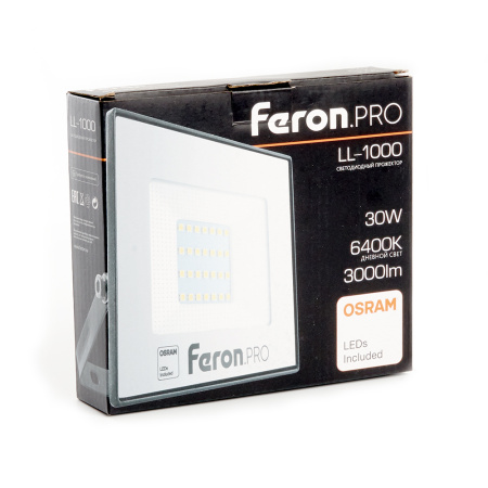 Прожектор светодиодный ДО-30w 6400К 3000Лм IP65 черный Feron.PRO FERON LL-1000 41539