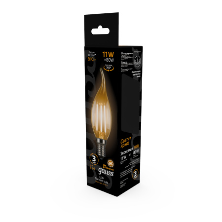 Лампа светодиодная филаментная LED 11 Вт 810 лм 2700К AC185-265В E14 свеча теплая Black Filament GAUSS 104801111