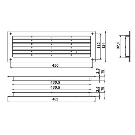 Решетка вентиляционная вытяжная 45 w/n