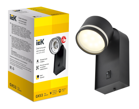 LIGHTING Светильник 4035 накладной настенный под лампу GX53 черный IEK LT-UBB0-4035-GX53-1-K02